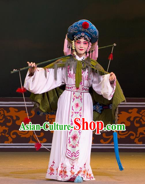 Chinese Beijing Opera Young Female Apparels Lian Jinfeng Costumes and Headdress Traditional Peking Opera Actress Dress Fisher Maiden Garment