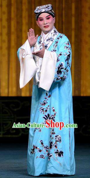 Hongniang Chinese Peking Opera Xiaosheng Garment Young Male Costumes and Headwear Beijing Opera Scholar Zhang Gong Apparels Clothing