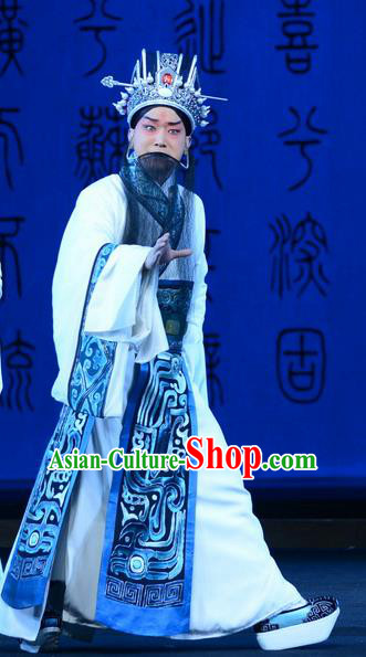 Qu Yuan Chinese Peking Opera Scholar Garment Costumes and Headwear Beijing Opera Elderly Male Apparels Poet Clothing