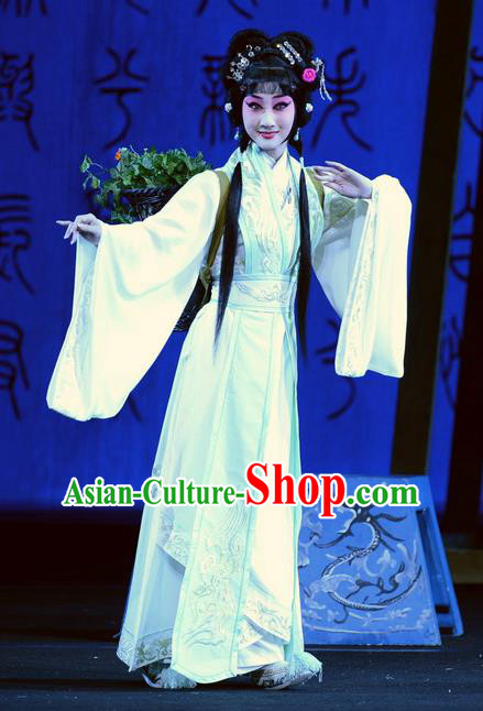 Chinese Beijing Opera Young Beauty Apparels Qu Yuan Costumes and Headpieces Traditional Peking Opera Hua Tan Dress Village Girl Garment