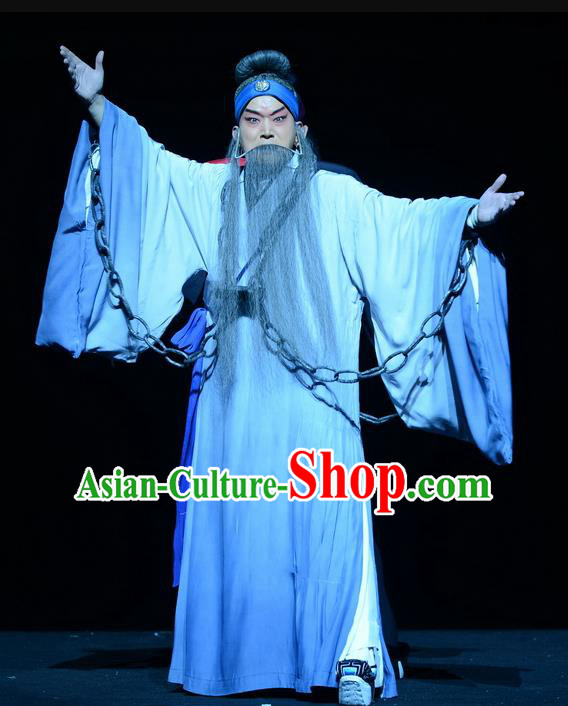 Qu Yuan Chinese Peking Opera Laosheng Garment Costumes and Headwear Beijing Opera Scholar Apparels Prisoner Clothing