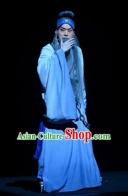 Qu Yuan Chinese Peking Opera Laosheng Garment Costumes and Headwear Beijing Opera Scholar Apparels Prisoner Clothing