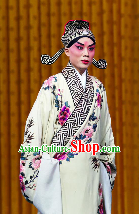 Shi Wen Hui Chinese Peking Opera Xiaosheng Garment Costumes and Headwear Beijing Opera Scholar Gu Ziyu Apparels Clothing