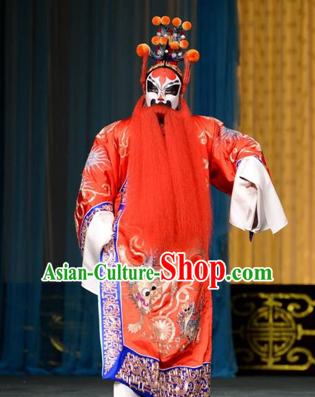 Hong Yang Dong Chinese Peking Opera Takefu Garment Costumes and Headwear Beijing Opera Jing Role Apparels Martial Male Jiao Zan Clothing