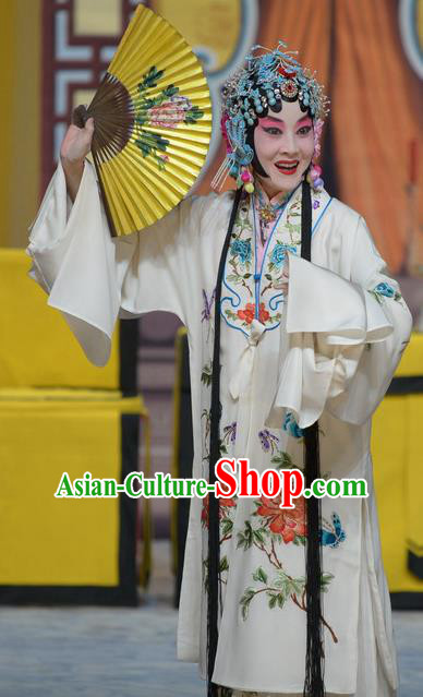 Chinese Beijing Opera Hua Tan Apparels Su Xiaomei Costumes and Headpieces Traditional Peking Opera Actress White Dress Young Female Garment