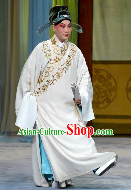 Su Xiaomei Chinese Peking Opera Poet Qin Guan Garment Costumes and Headwear Beijing Opera Xiaosheng Apparels Young Male Scholar Clothing