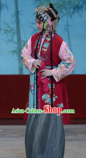 Chinese Beijing Opera Servant Girl Apparels Su Xiaomei Costumes and Headpieces Traditional Peking Opera Young Lady Rosy Dress Garment