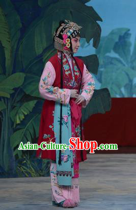 Chinese Beijing Opera Servant Girl Apparels Su Xiaomei Costumes and Headpieces Traditional Peking Opera Young Lady Rosy Dress Garment