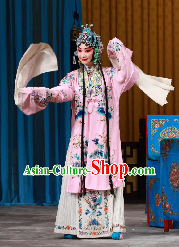 Chinese Beijing Opera Actress Apparels Shi Wen Hui Costumes and Headpieces Traditional Peking Opera Hua Tan Pink Dress Diva Shen Wan E Garment