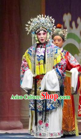 Chinese Ping Opera Qin Xianglian Princess Apparels Costumes and Headdress Traditional Pingju Opera Hua Tan Dress Diva Garment