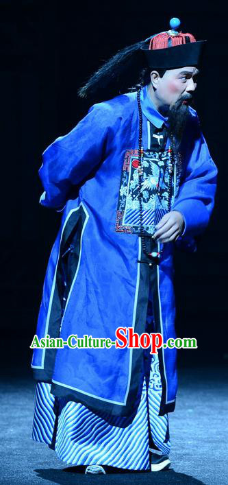 Imperial Envoy Chinese Peking Opera Minister Garment Costumes and Headwear Beijing Opera Elderly Male Apparels Qing Dynasty Official Clothing