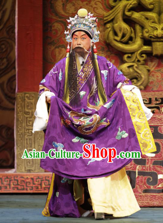 Zhao Tuo Chinese Peking Opera Lord Garment Costumes and Headwear Beijing Opera Laosheng Apparels Na Yue King Clothing