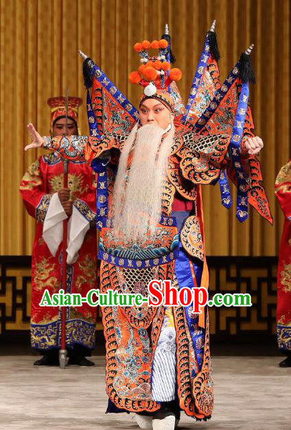 Yi Zhan Cheng Gong Chinese Peking Opera General Yan Yan Kao Suit with Flags Garment Costumes and Headwear Beijing Opera Military Officer Apparels Armor Clothing