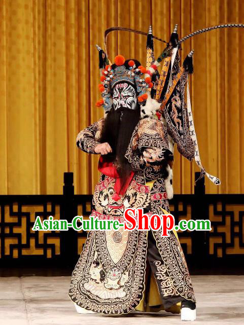 Yi Zhan Cheng Gong Chinese Peking Opera Military Officer Xu Zhu Garment Costumes and Headwear Beijing Opera Apparels Clothing General Kao Armor Suit with Flags