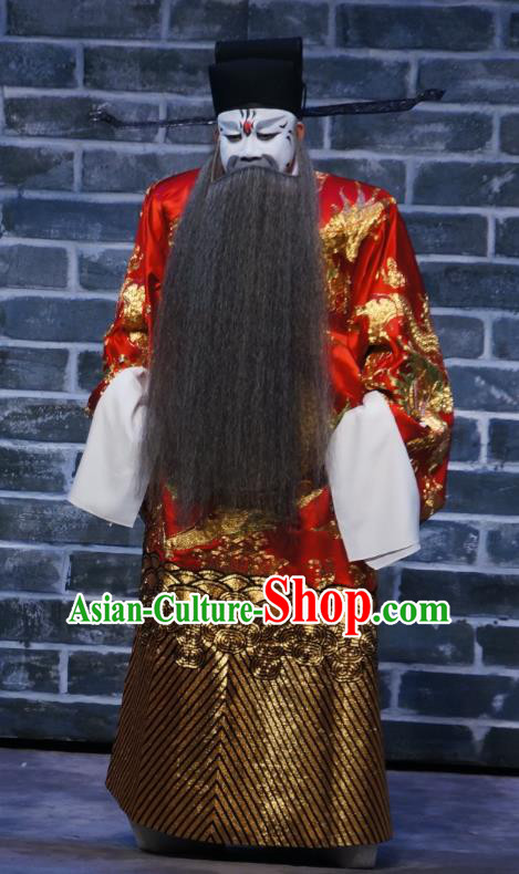 Seven Heros Five Gallants Chinese Peking Opera Official Garment Costumes and Headwear Beijing Opera Minister Apparels Elderly Male Clothing