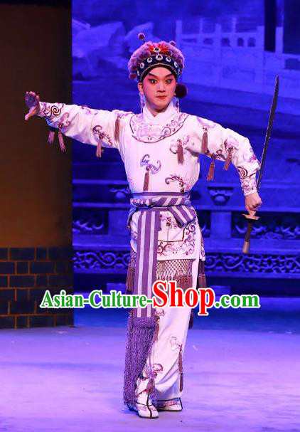 Seven Heros Five Gallants Chinese Peking Opera Young Male Garment Costumes and Headwear Beijing Opera Knight Apparels Swordsman Bai Yutang Clothing