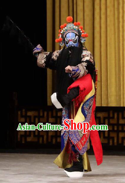 Xing Han Tu Chinese Peking Opera Martial Male Garment Costumes and Headwear Beijing Opera Bodyguard Apparels Wusheng Clothing