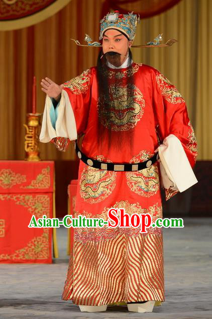 Refuse to Attend A Feast Chinese Peking Opera Official Kou Zhun Garment Costumes and Headwear Beijing Opera Laosheng Apparels Elderly Male Clothing