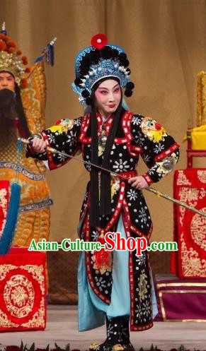 Chinese Beijing Opera Female Soldier Apparels Xun Guanniang Costumes and Headpieces Traditional Peking Opera Swordswoman Dress Armor Garment