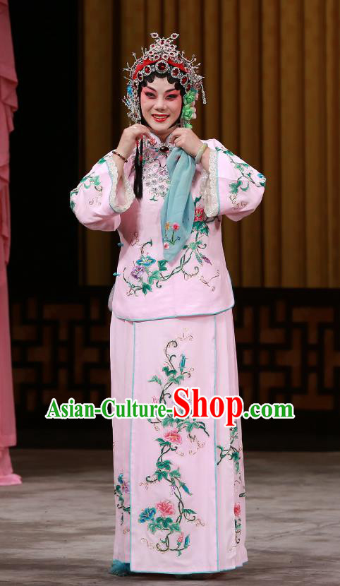 Chinese Beijing Opera Young Beauty Apparels Xun Guanniang Costumes and Headpieces Traditional Peking Opera Hua Tan Pink Dress Diva Garment