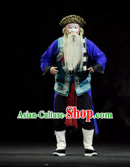Return to the Han Dynasty Chinese Peking Opera Old Soldier Garment Costumes and Headwear Beijing Opera Chou Role Apparels Clothing