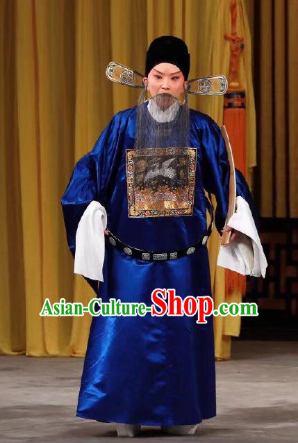 Xing Han Tu Chinese Peking Opera Old Official Zhang Cang Garment Costumes and Headwear Beijing Opera Laosheng Apparels Elderly Male Clothing