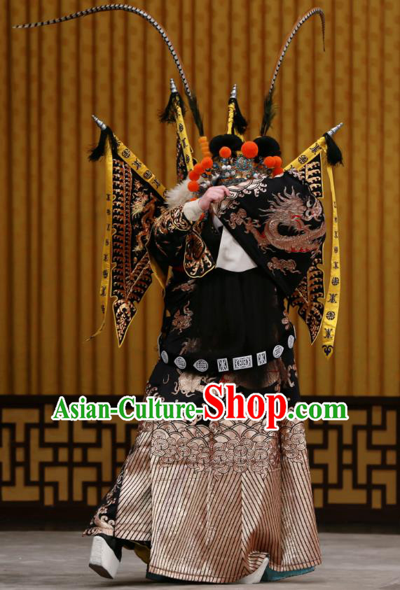 Dingjun Mount Chinese Peking Opera General Kao with Flags Garment Costumes and Headwear Beijing Opera Apparels Martial Male Armor Clothing