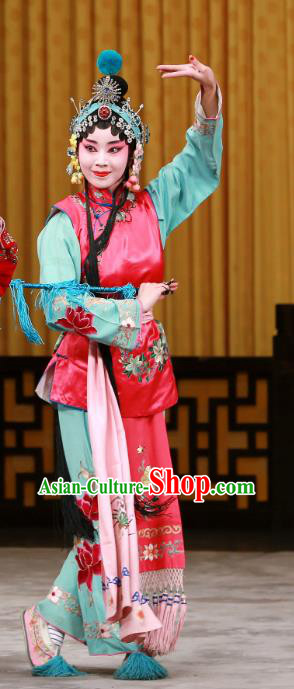 Chinese Beijing Opera Maidservant Girl Apparels Da Gua Yuan Costumes and Headpieces Traditional Peking Opera Young Lady Dress Xiaodan Garment