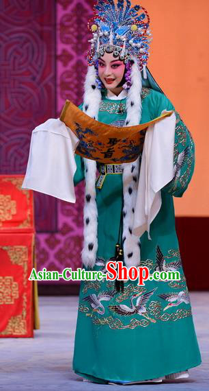 Chinese Beijing Opera Court Lady Cai Wenji Apparels Return to the Han Dynasty Costumes and Headpieces Traditional Peking Opera Diva Dress Actress Green Garment