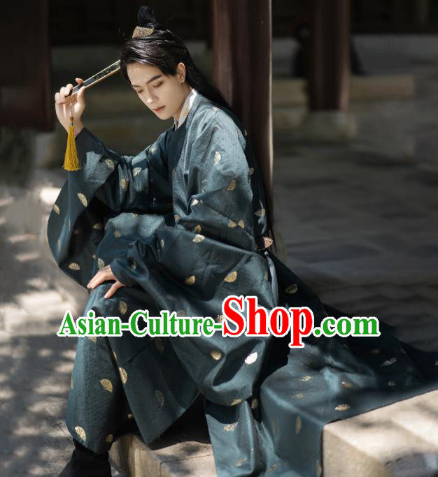 Chinese Traditional Ming Dynasty Swordsman Historical Costumes Ancient Noble Childe Hanfu Clothing Green Robe for Men