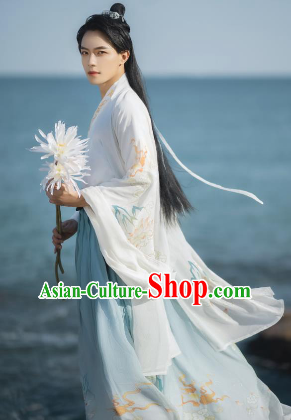Chinese Traditional Jin Dynasty Scholar Historical Costumes Ancient Noble Childe Hanfu Swordsman Clothing for Men
