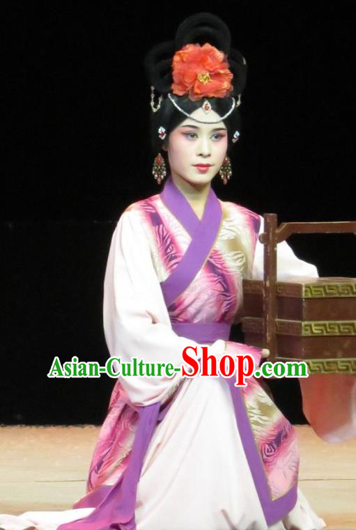 Chinese Ping Opera Palace Lady Apparels Costumes and Headpieces Traditional Pingju Opera Saving Orphan Xiaodan Cai Feng Dress Garment