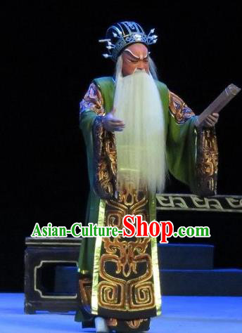 Saving Orphan Chinese Ping Opera Elderly Official Garment Costumes and Headwear Pingju Opera Old Man Apparels Minister Clothing