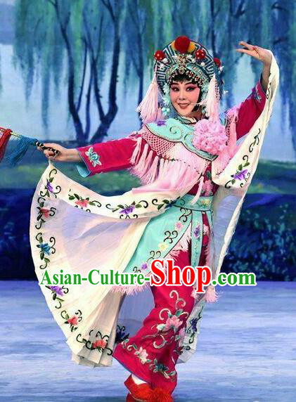 Chinese Beijing Opera Diva Apparels Xiao Fang Niu Costumes and Headpieces Traditional Peking Opera Country Woman Dress Village Girl Garment