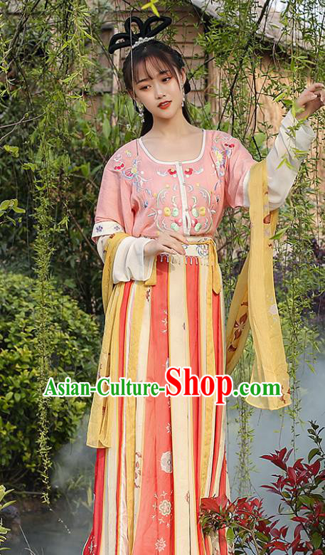 Chinese Traditional Tang Dynasty Young Lady Hanfu Dress Ancient Royal Princess Apparels Goddess Historical Costumes Complete Set