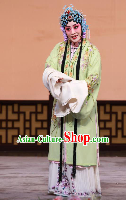 Chinese Beijing Opera Young Mistress Apparels Chun Gui Meng Costumes and Headpieces Traditional Peking Opera Actress Green Dress Hua Tan Garment