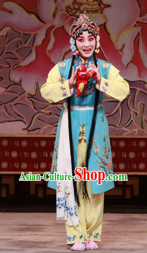 Chinese Beijing Opera Servant Girl Apparels Chun Gui Meng Costumes and Headpieces Traditional Peking Opera Young Lady Dress Xiaodan Garment