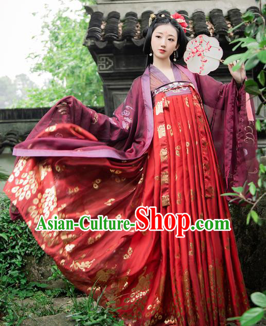 Chinese Traditional Ancient Noble Consort Hanfu Dress Tang Dynasty Palace Lady Historical Costumes Complete Set for Women