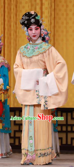 Chinese Beijing Opera Court Maid Apparels Wei Yang Palace Costumes and Headpieces Traditional Peking Opera Xiaodan Orange Dress Garment