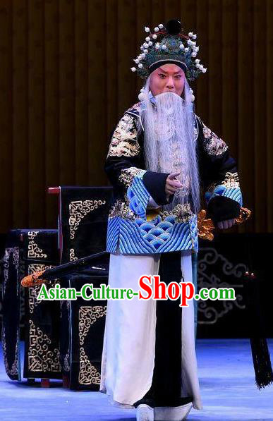 Bai Di Cheng Chinese Peking Opera Emperor Liu Bei Garment Costumes and Headwear Beijing Opera Elderly Male Apparels Lord Clothing