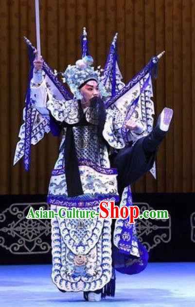 Bai Di Cheng Chinese Peking Opera General Garment Costumes and Headwear Beijing Opera Military Officer Kao Apparels Armor Clothing with Flags