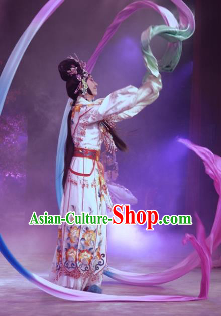 Chinese Beijing Opera Actress Apparels Daming Prefecture Costumes and Headpieces Traditional Peking Opera Goddess Dress Hua Tan Garment