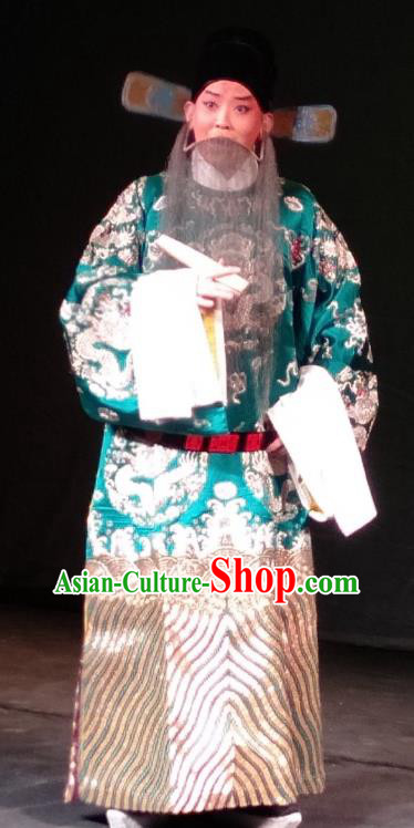 Shen Tou Ci Tang Chinese Peking Opera Minister Garment Costumes and Headwear Beijing Opera Official Lu Bing Apparels Elderly Male Clothing