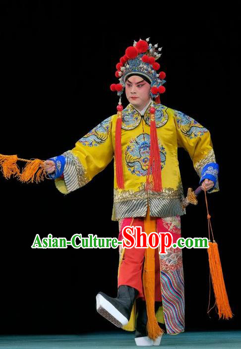 Duan Mi Jian Chinese Peking Opera Young Male Garment Costumes and Headwear Beijing Opera Wusheng Apparels Prince Li Shimin Clothing