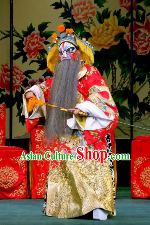 Duan Mi Jian Chinese Peking Opera Old Man Garment Costumes and Headwear Beijing Opera Lord Li Mi Apparels Elderly Male Clothing