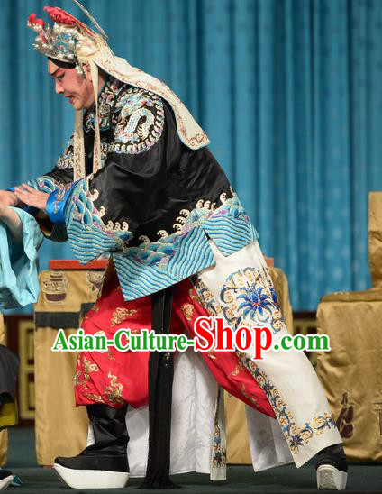 Chun Qiu Bi Chinese Peking Opera Young Male Garment Costumes and Headwear Beijing Opera Wusheng Apparels Martial Male Zhang En Clothing