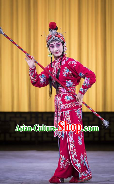 Chinese Beijing Opera Female Swordsman Apparels Yang Paifeng Costumes and Headpieces Traditional Peking Opera Martial Lady Dress Garment