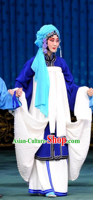 Chinese Beijing Opera Dan Role Apparels Sang Yuan Ji Zi Costumes and Headpieces Traditional Peking Opera Tsing Yi Dress Distress Maiden Garment