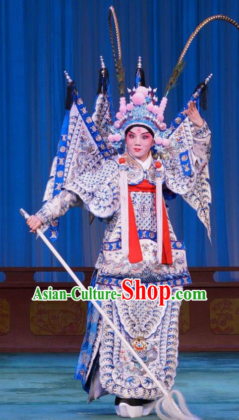 Mu Ke Zhai Chinese Peking Opera Martial Male Garment Costumes with Flags and Headwear Beijing Opera Apparels General Yang Zongbao Kao Armor Clothing