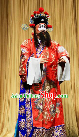 Yu Guo Yuan Chinese Peking Opera Chou Role Garment Costumes and Headwear Beijing Opera Clown Apparels Minister Huang Zhuang Clothing